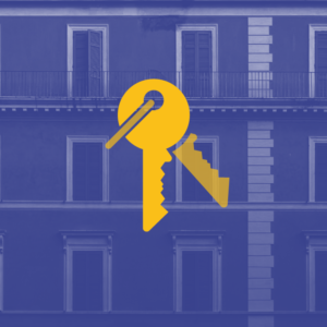 sfondo viola con icona gialla di chiavi academy