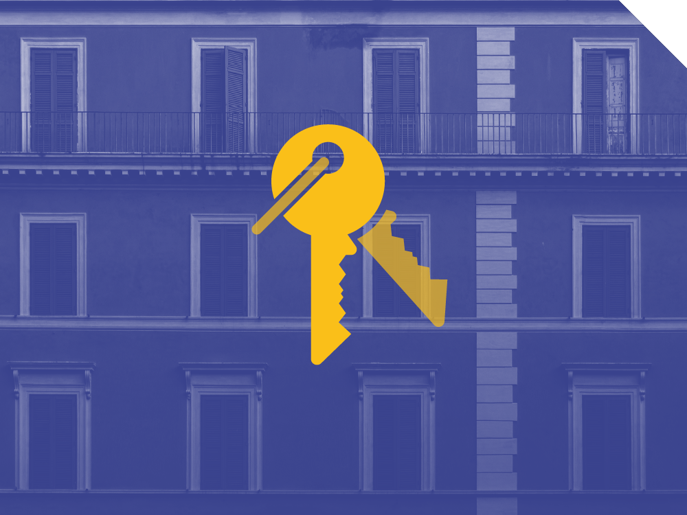 sfondo viola con icona gialla di chiavi academy