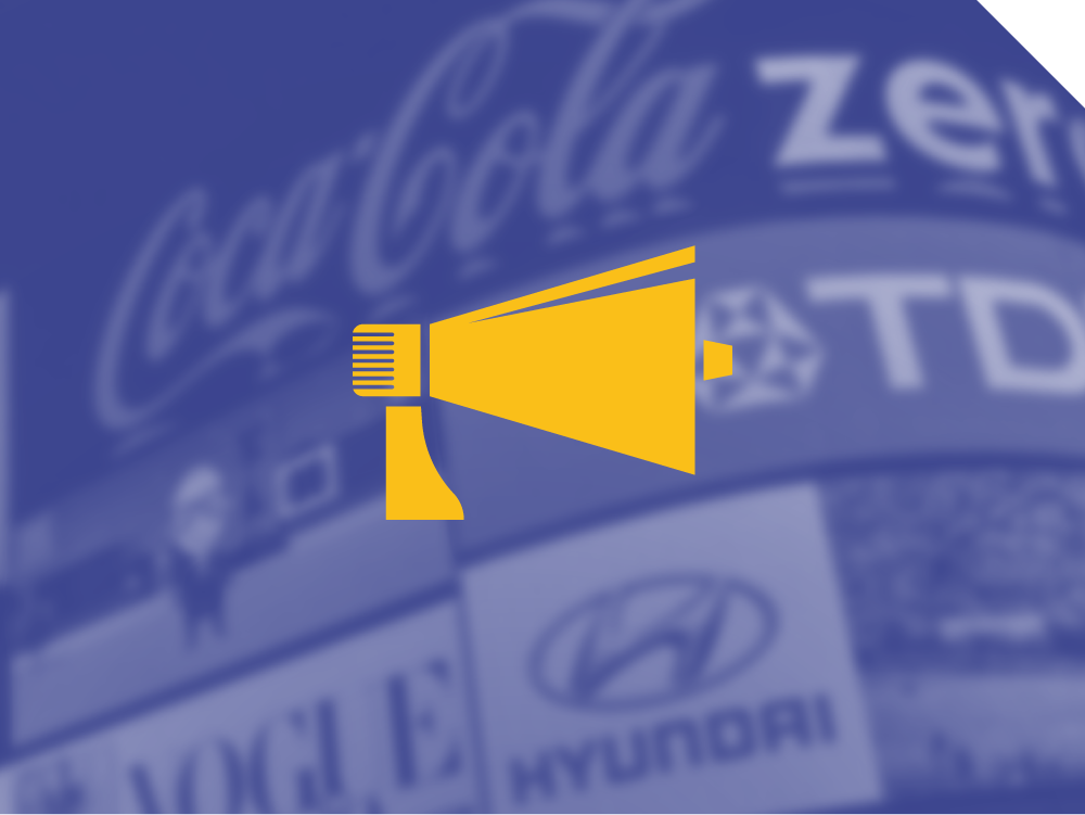 sfondo viola con icona gialla di un megafono academy