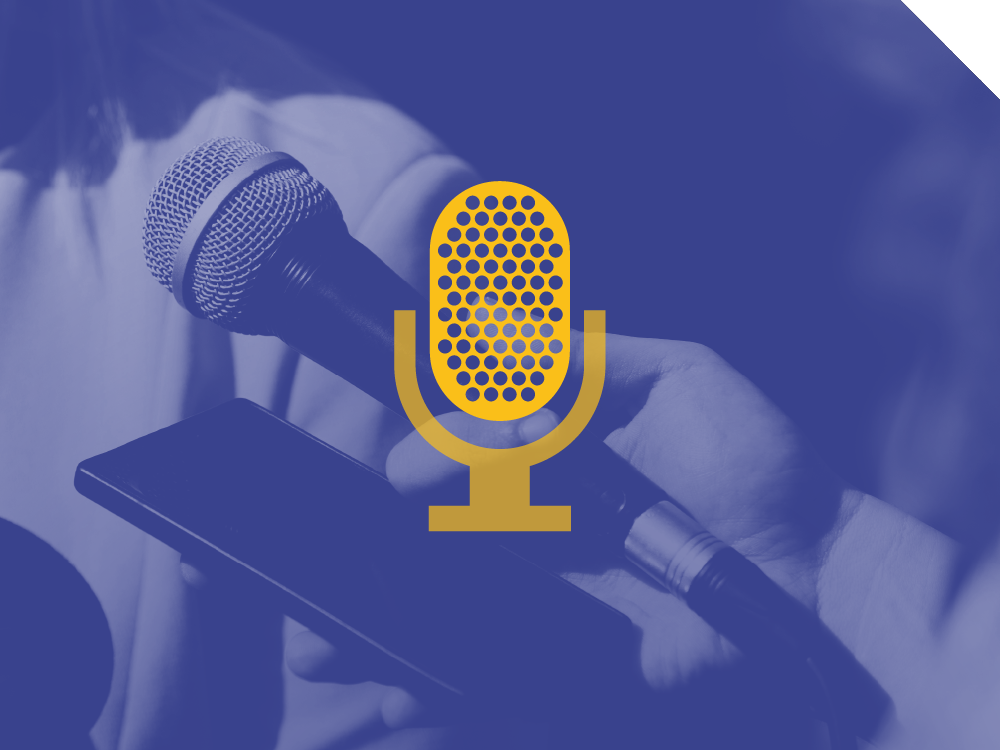 sfondo viola con icona gialla di un microfono academy