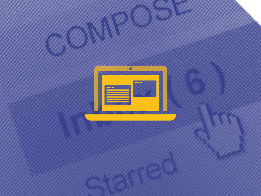 sfondo viola con icona gialla di un computer academy