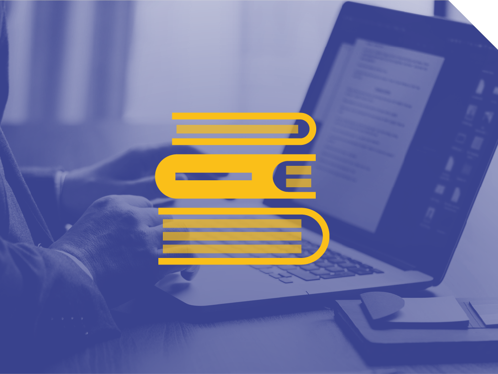 sfondo viola con icona gialla libri academy